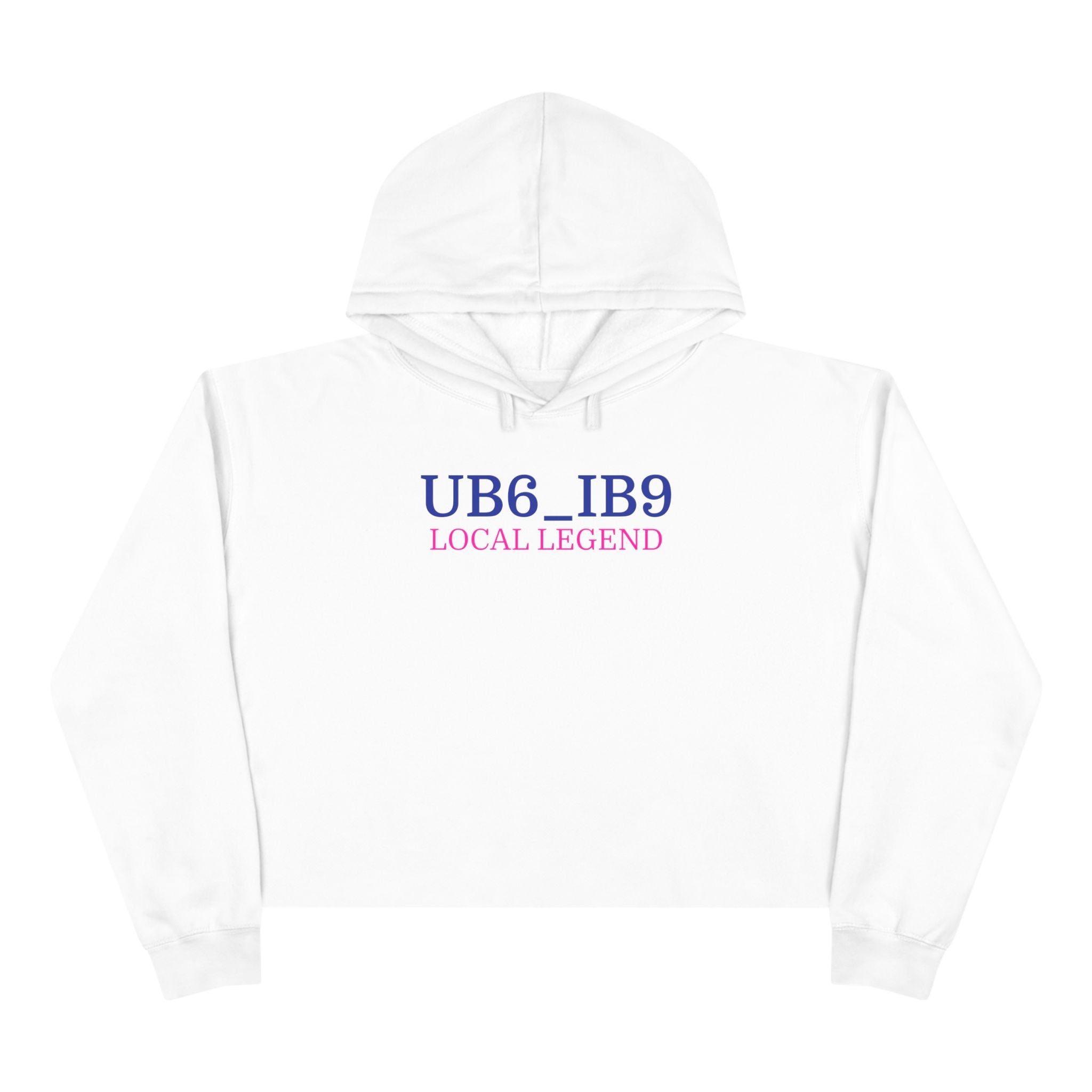 Crop Hoodie — UB6_IB9 "Local Legend" Minimal Graphic Cropped Hoodie