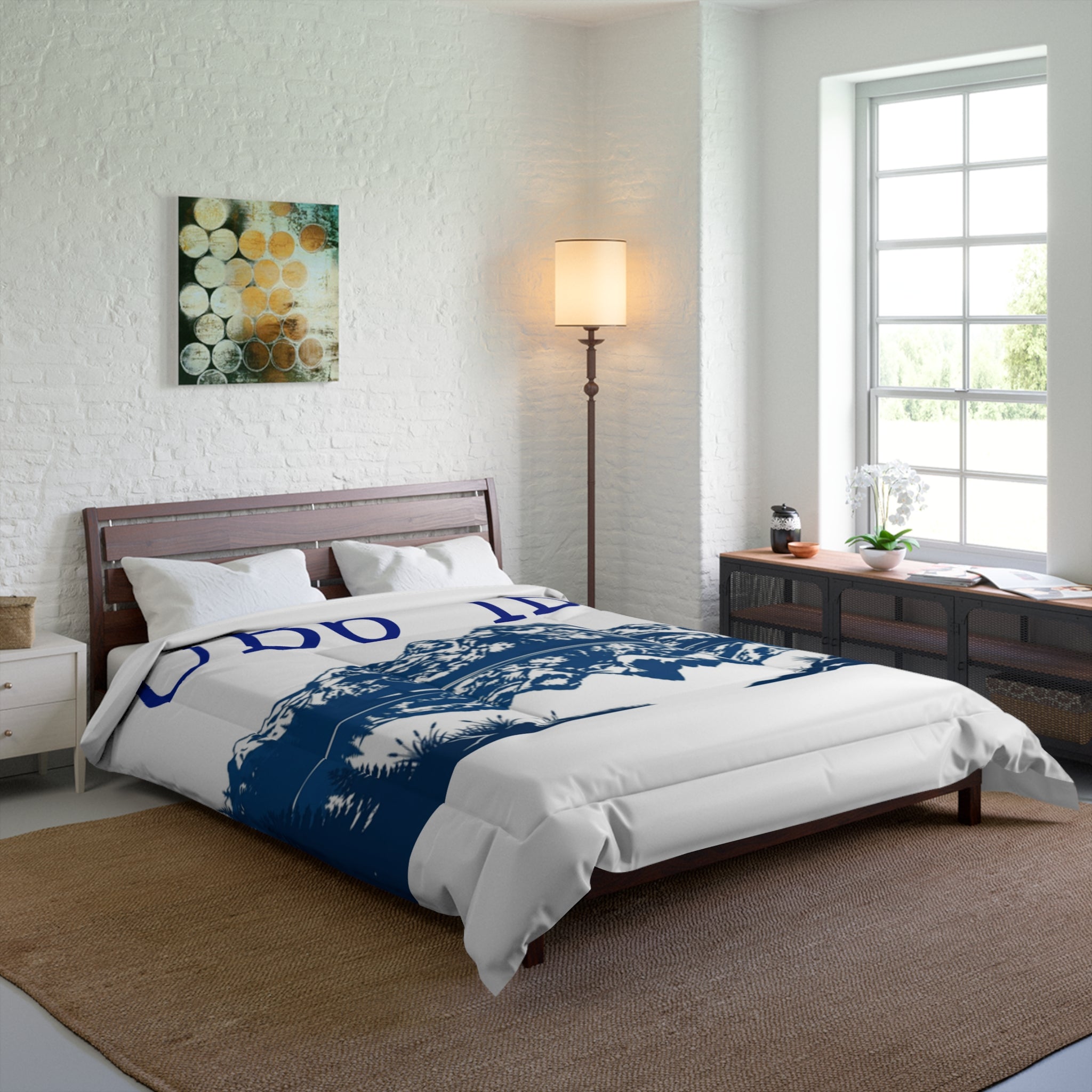 Mountain Lake Comforter with UB6_IB9 Text — Scenic Blue Alpine Bedding