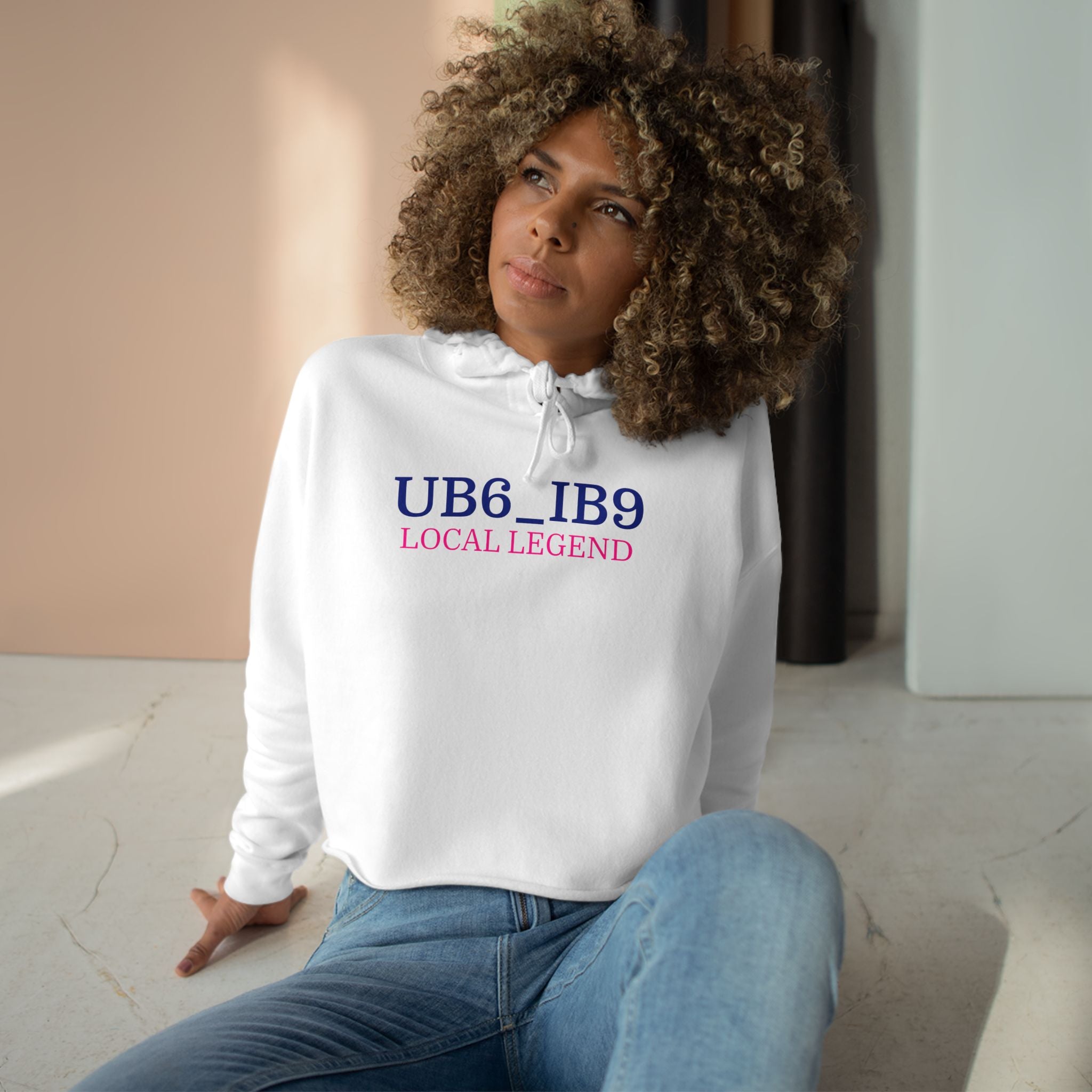 Crop Hoodie — UB6_IB9 "Local Legend" Minimal Graphic Cropped Hoodie