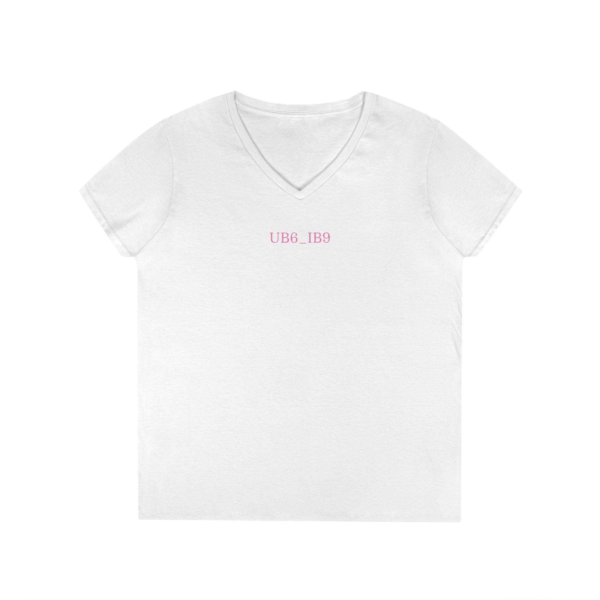 Ladies' V-Neck T‑Shirt — Minimal "USA 189" Pink Embroidered Casual Tee