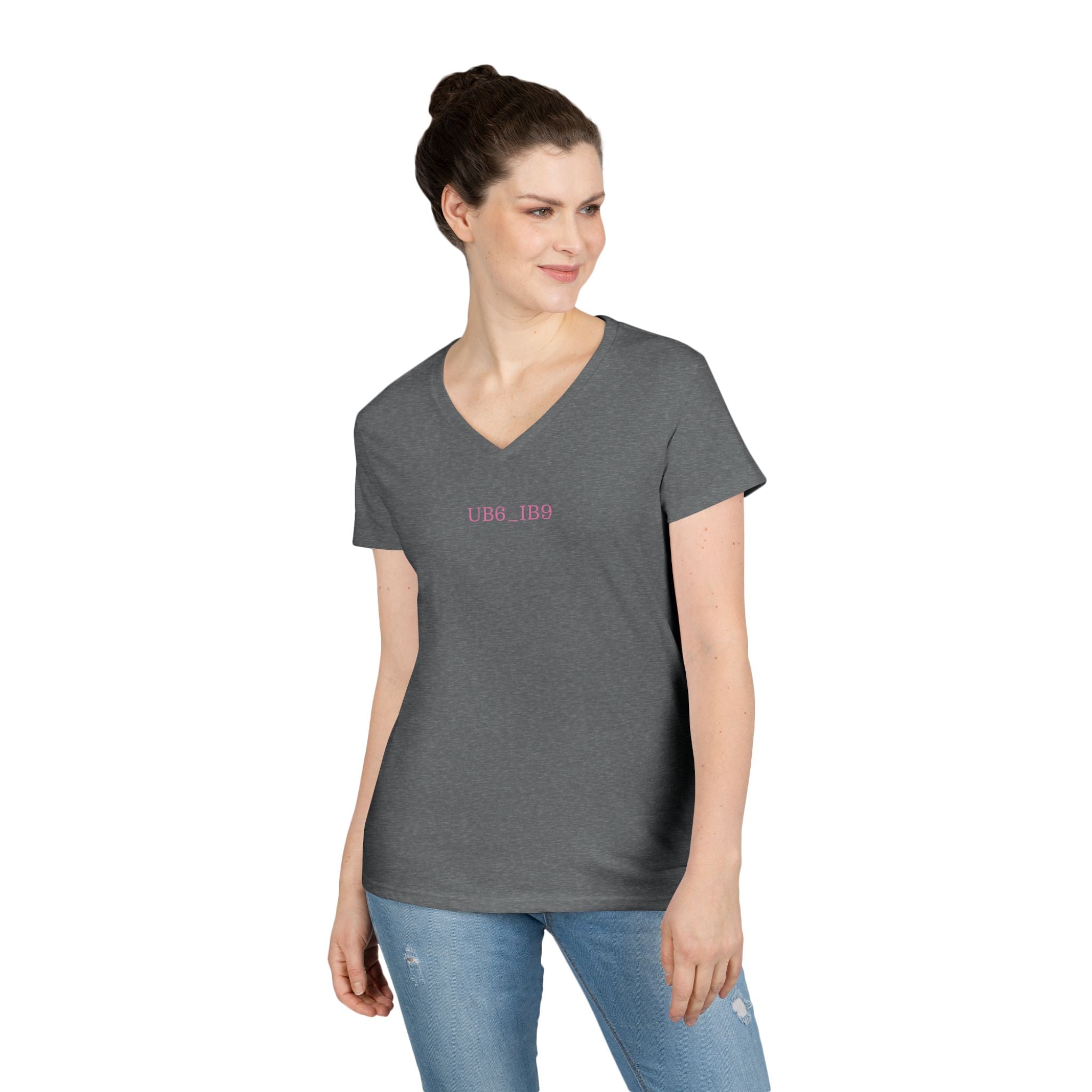 Ladies' V-Neck T‑Shirt — Minimal "USA 189" Pink Embroidered Casual Tee