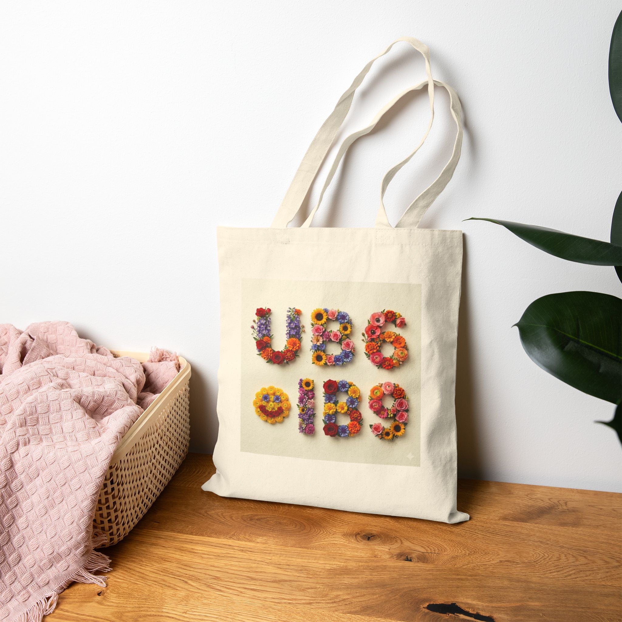 Hide n Seek Floral Lettering Tote Bag — Colorful Flower Alphabet Canvas
