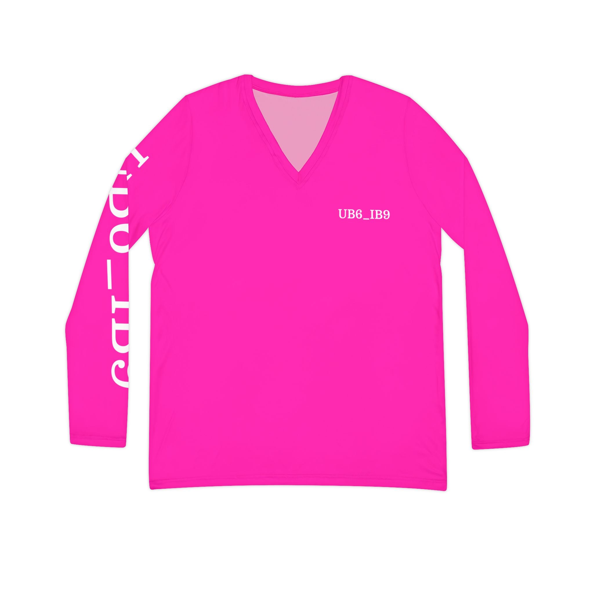Women's V-Neck Long Sleeve Tee — Hot Pink 'UBG_IBG' Sleeve Logo