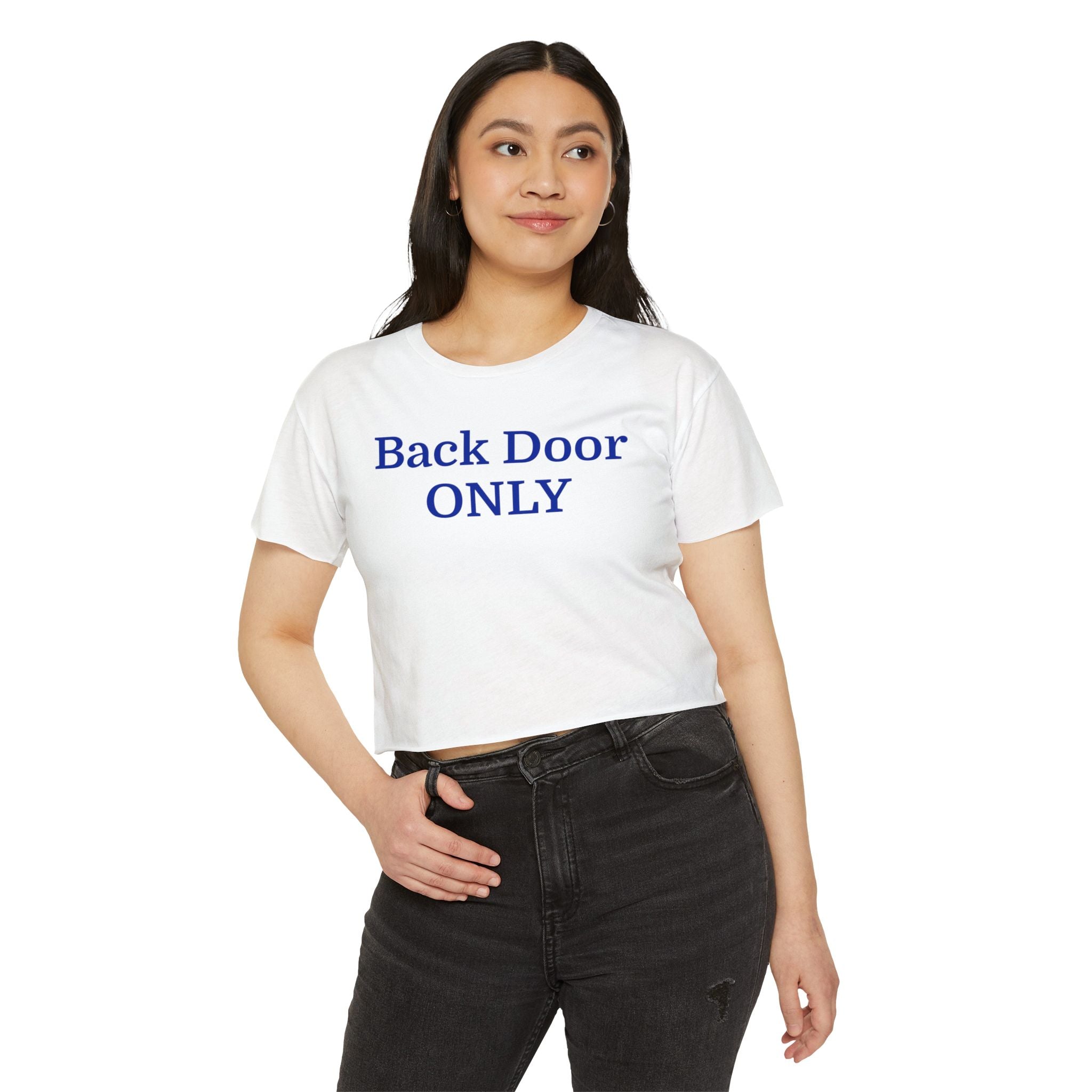 Crop Top — "Back Door ONLY" Festival Tee with QR Code Back