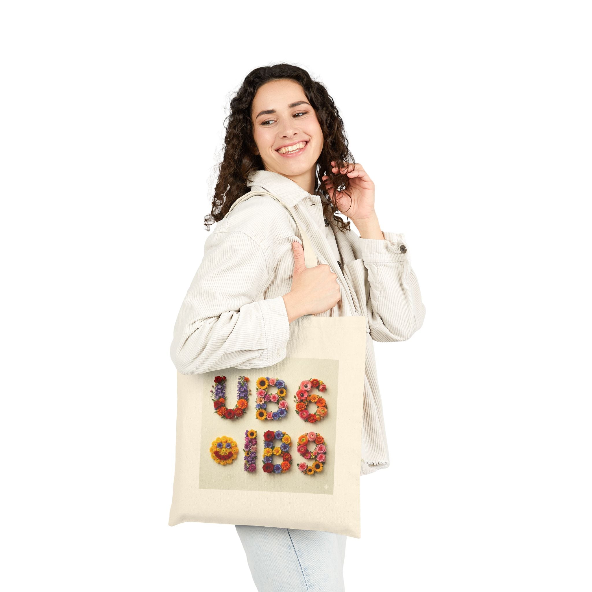 Hide n Seek Floral Lettering Tote Bag — Colorful Flower Alphabet Canvas