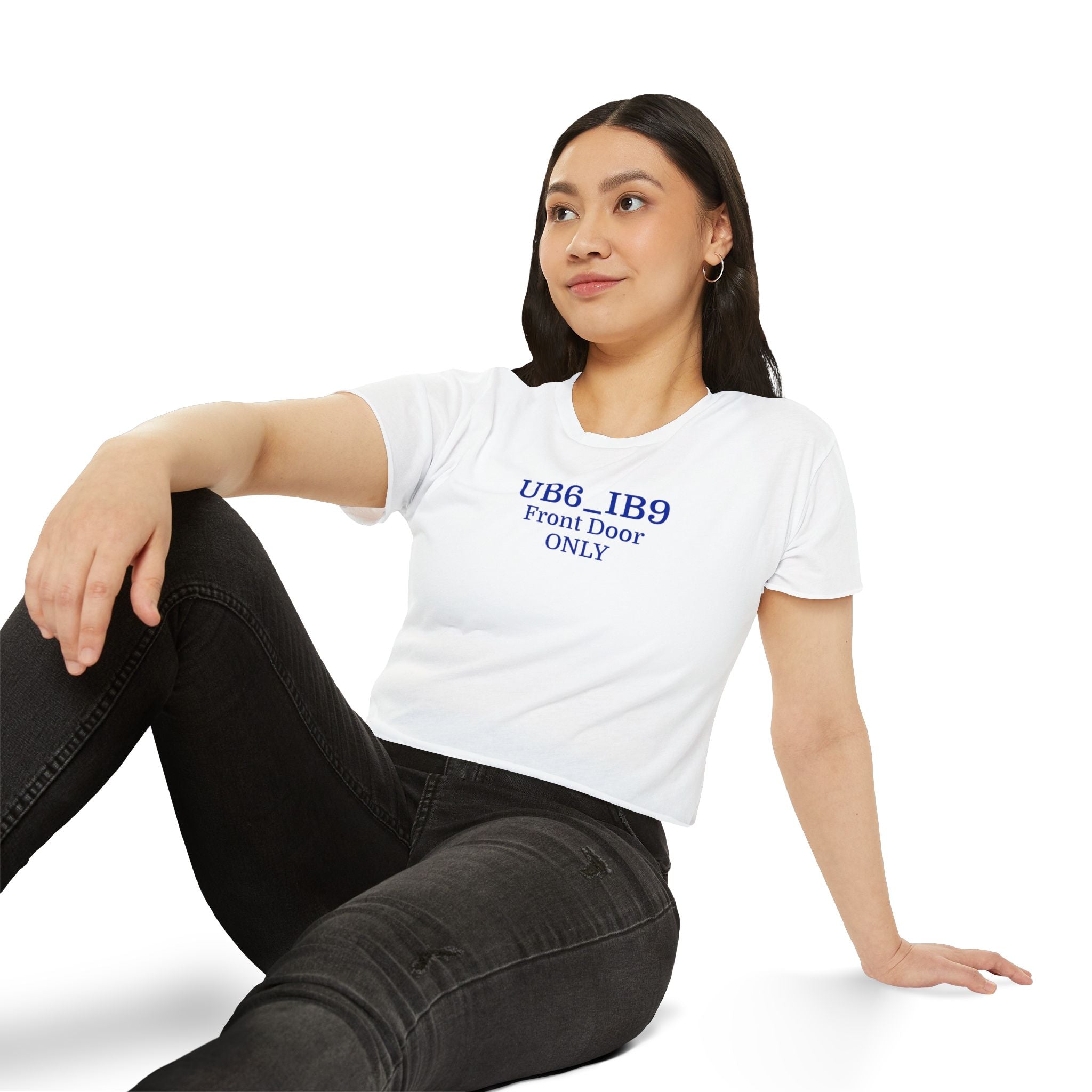 Crop Top — "Front Door ONLY" Minimalist Festival Tee
