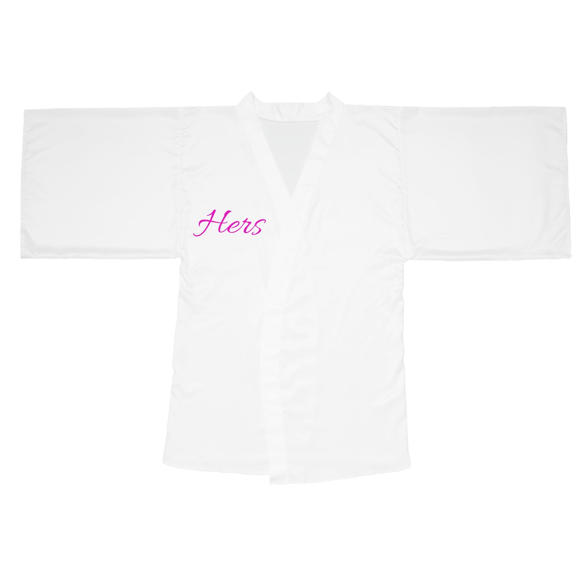Kimono Robe — White Long Sleeve Kimono with Pink Script "UB6_IB9"
