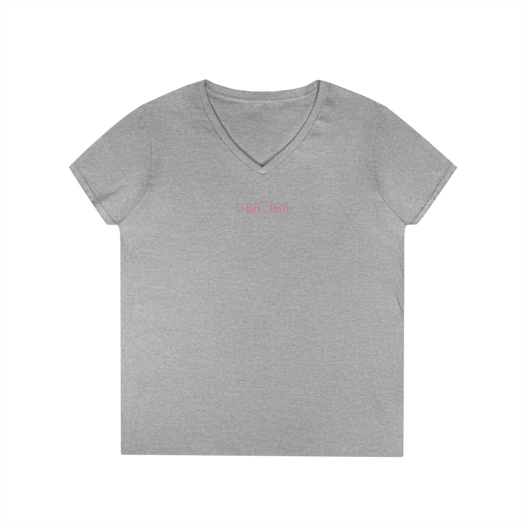 Ladies' V-Neck T‑Shirt — Minimal "USA 189" Pink Embroidered Casual Tee