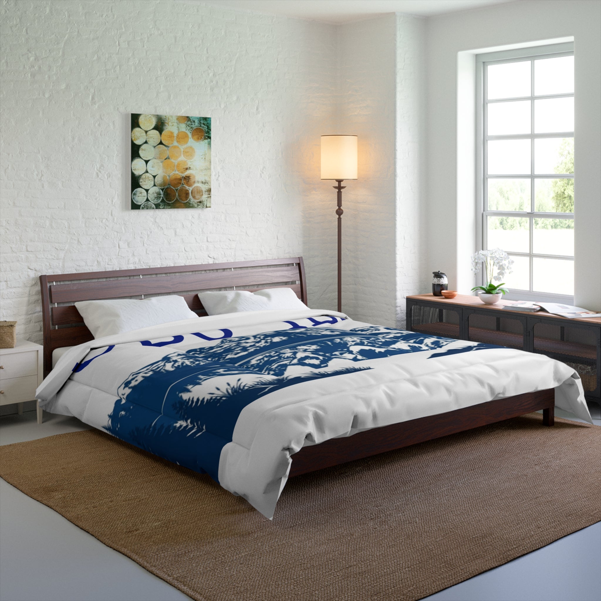 Mountain Lake Comforter with UB6_IB9 Text — Scenic Blue Alpine Bedding