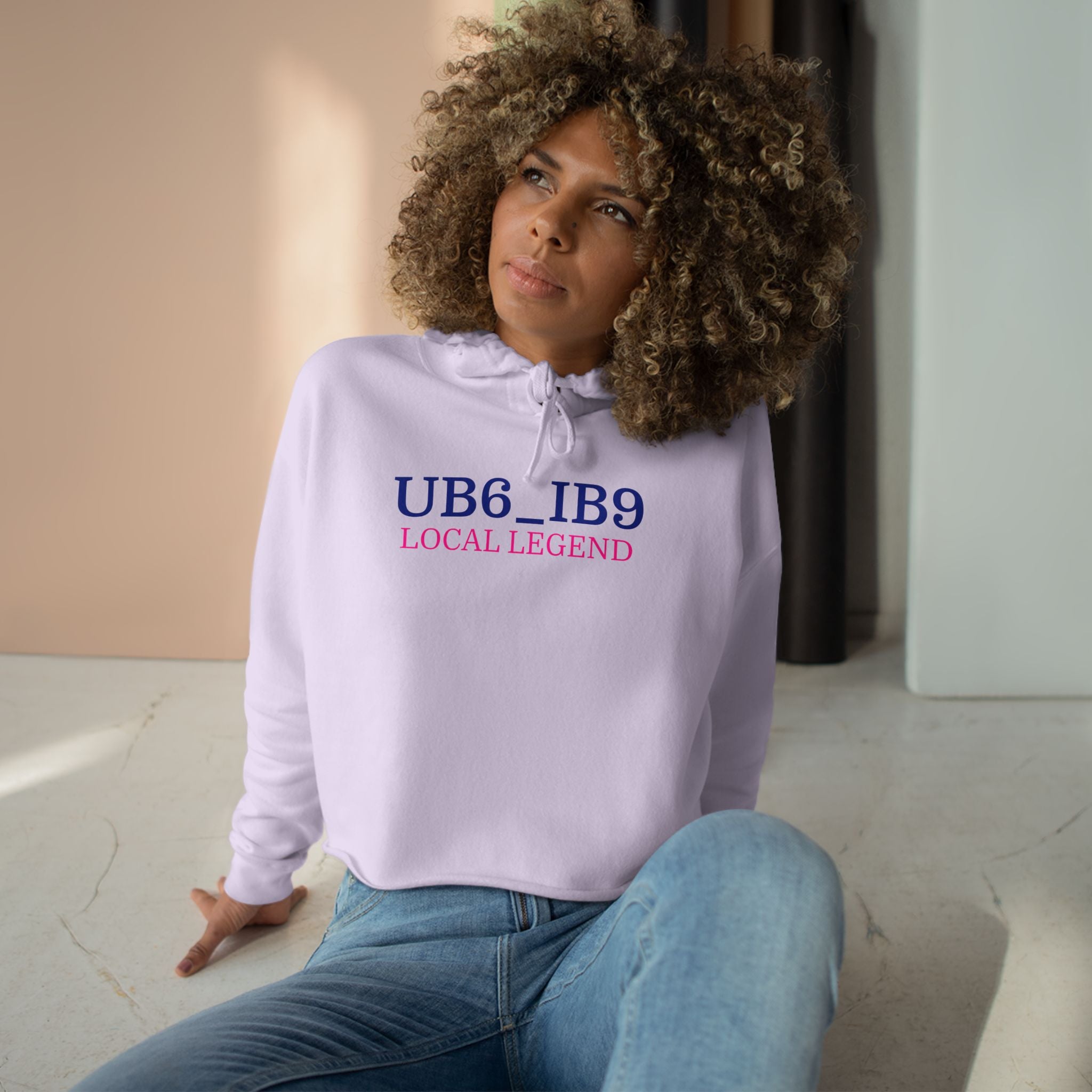 Crop Hoodie — UB6_IB9 "Local Legend" Minimal Graphic Cropped Hoodie