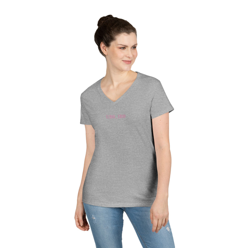 Ladies' V-Neck T‑Shirt — Minimal "USA 189" Pink Embroidered Casual Tee
