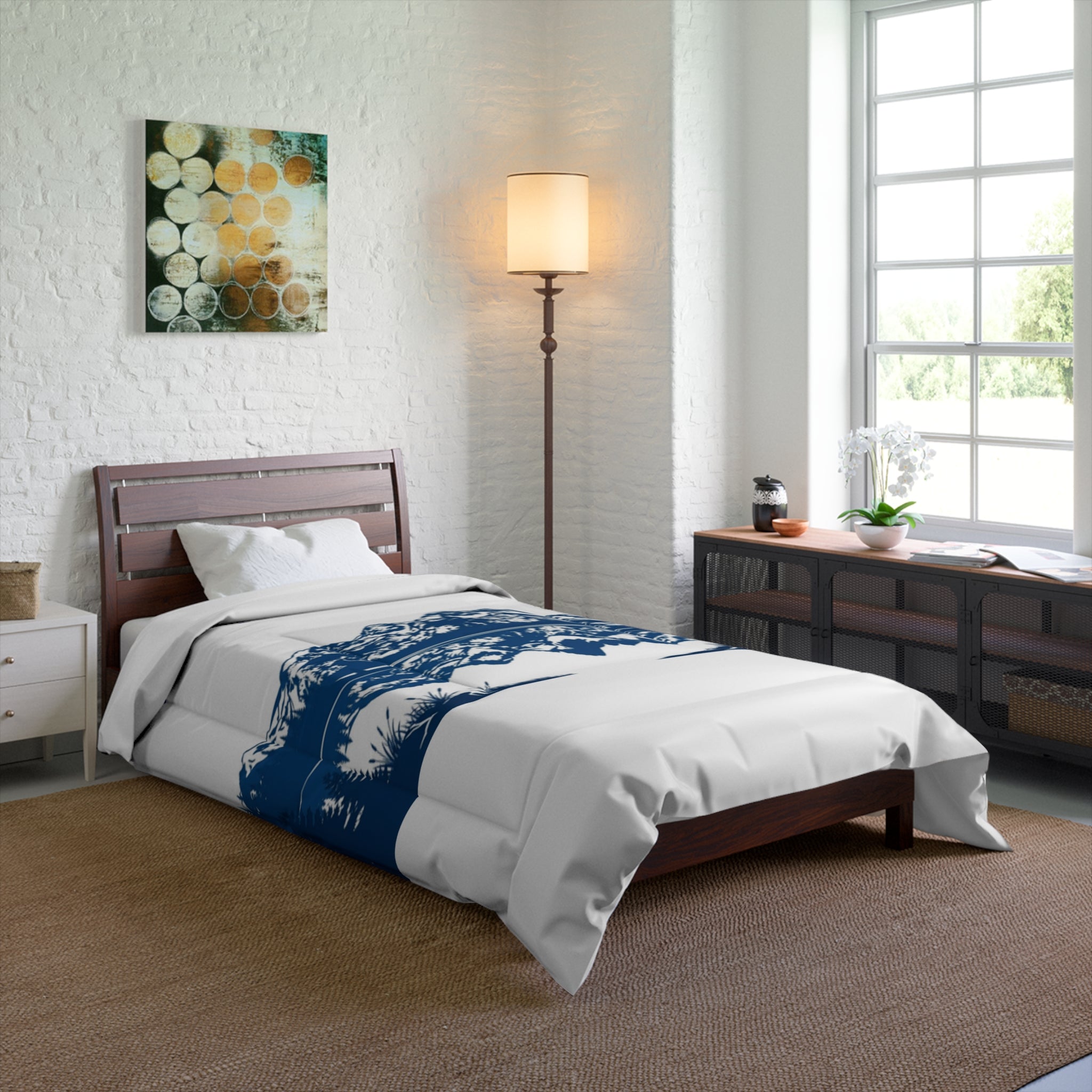 Mountain Lake Comforter with UB6_IB9 Text — Scenic Blue Alpine Bedding