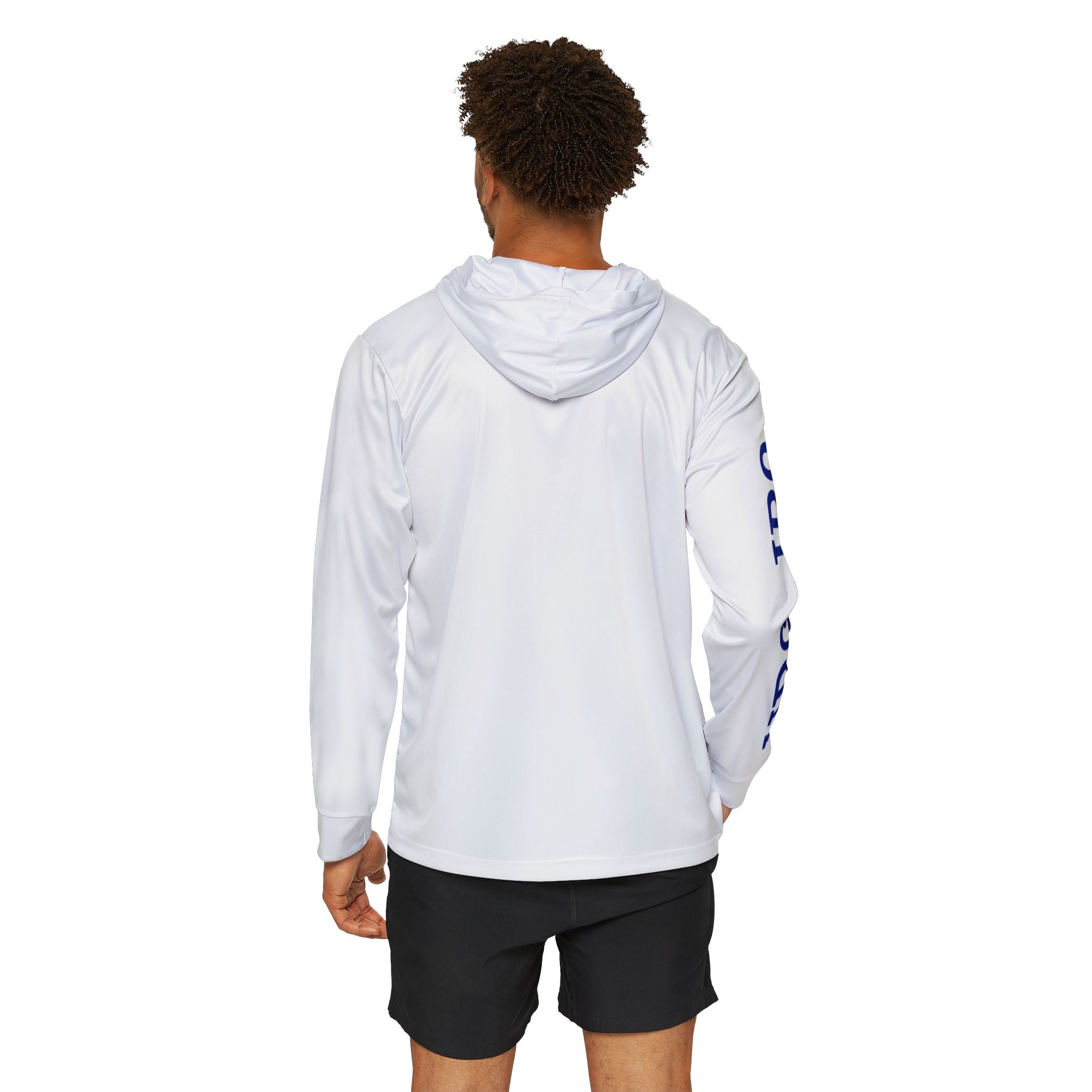 Men's Sports Warmup Hoodie with Blue Sleeve Text