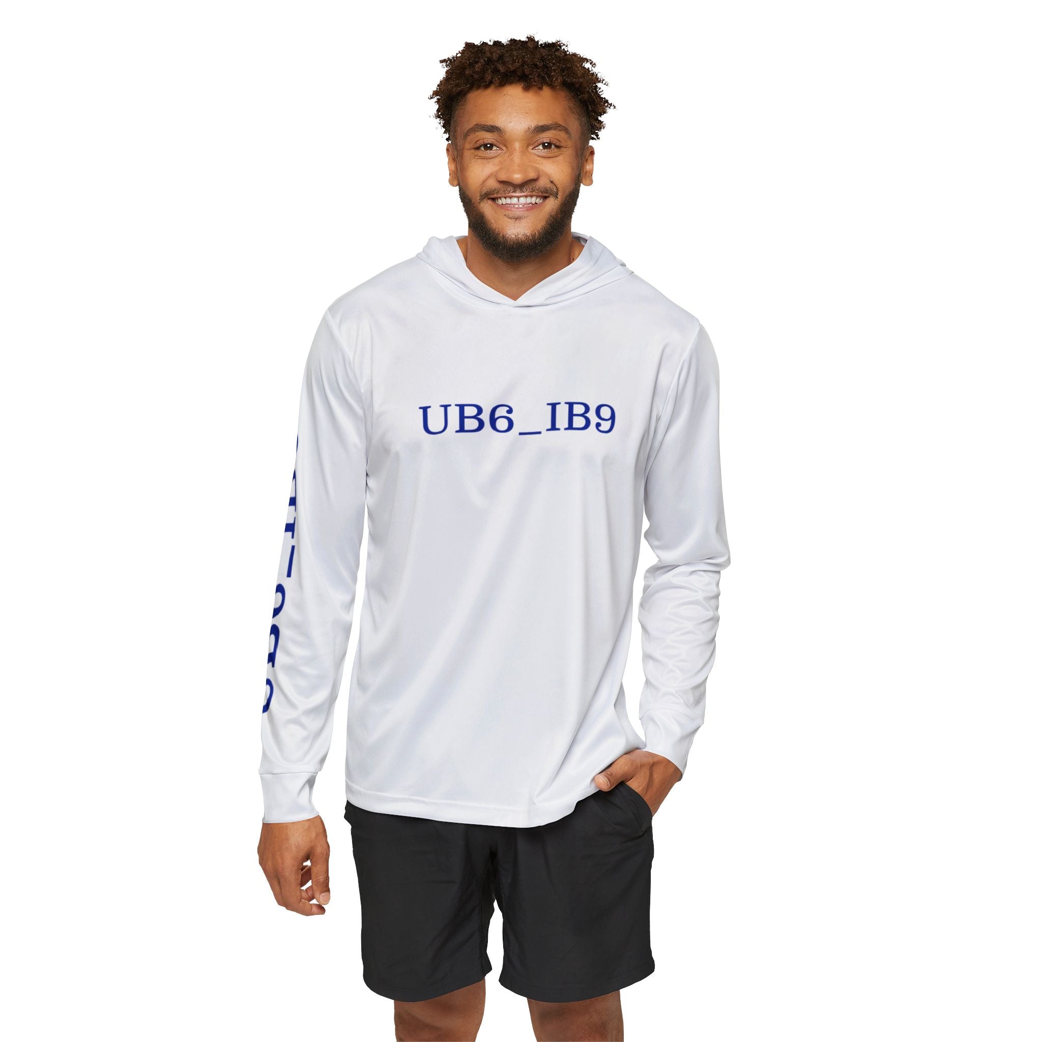 Men's Sports Warmup Hoodie with Blue Sleeve Text