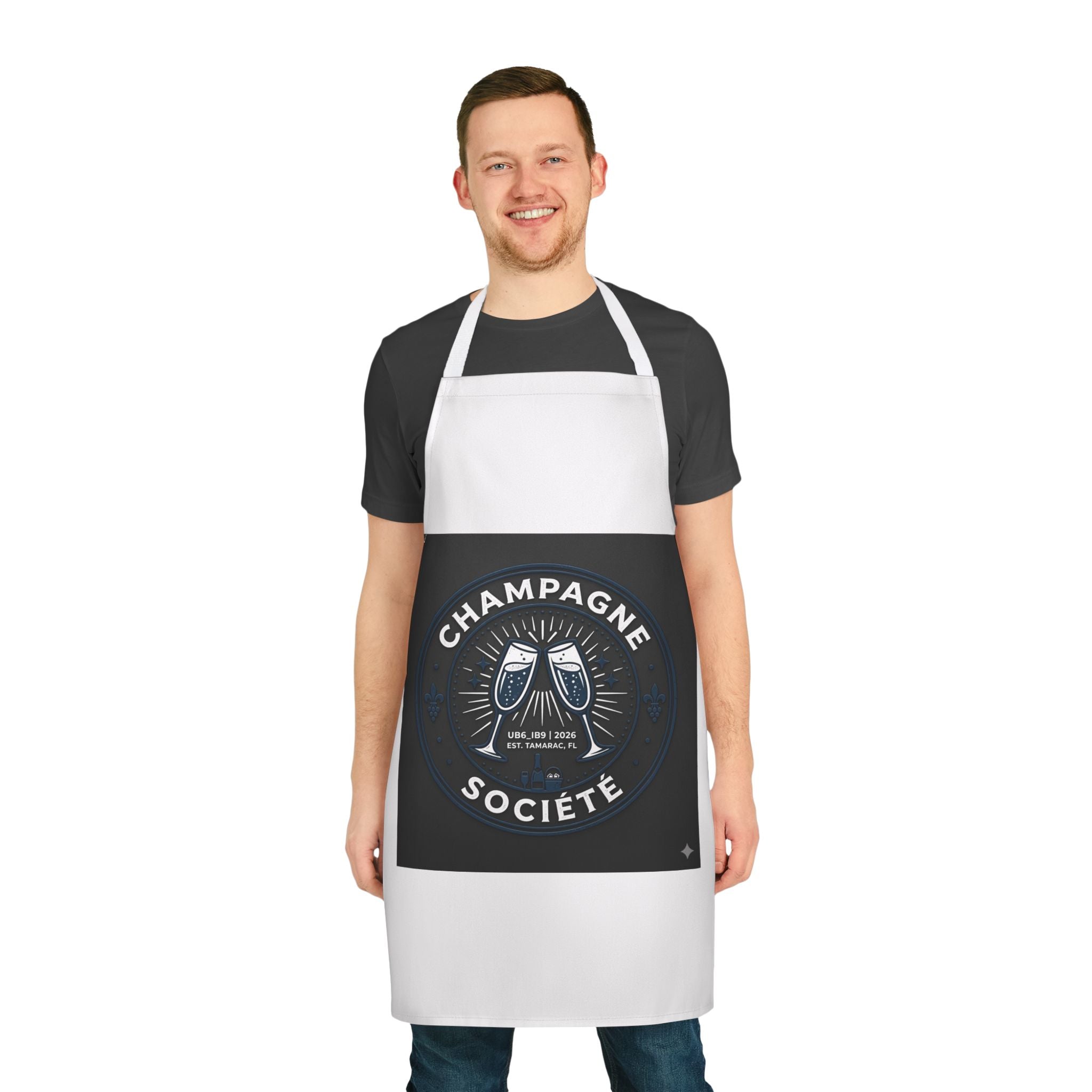 Champagne Société Apron — Toasting Glasses Kitchen Apron for Wine & Party Lovers