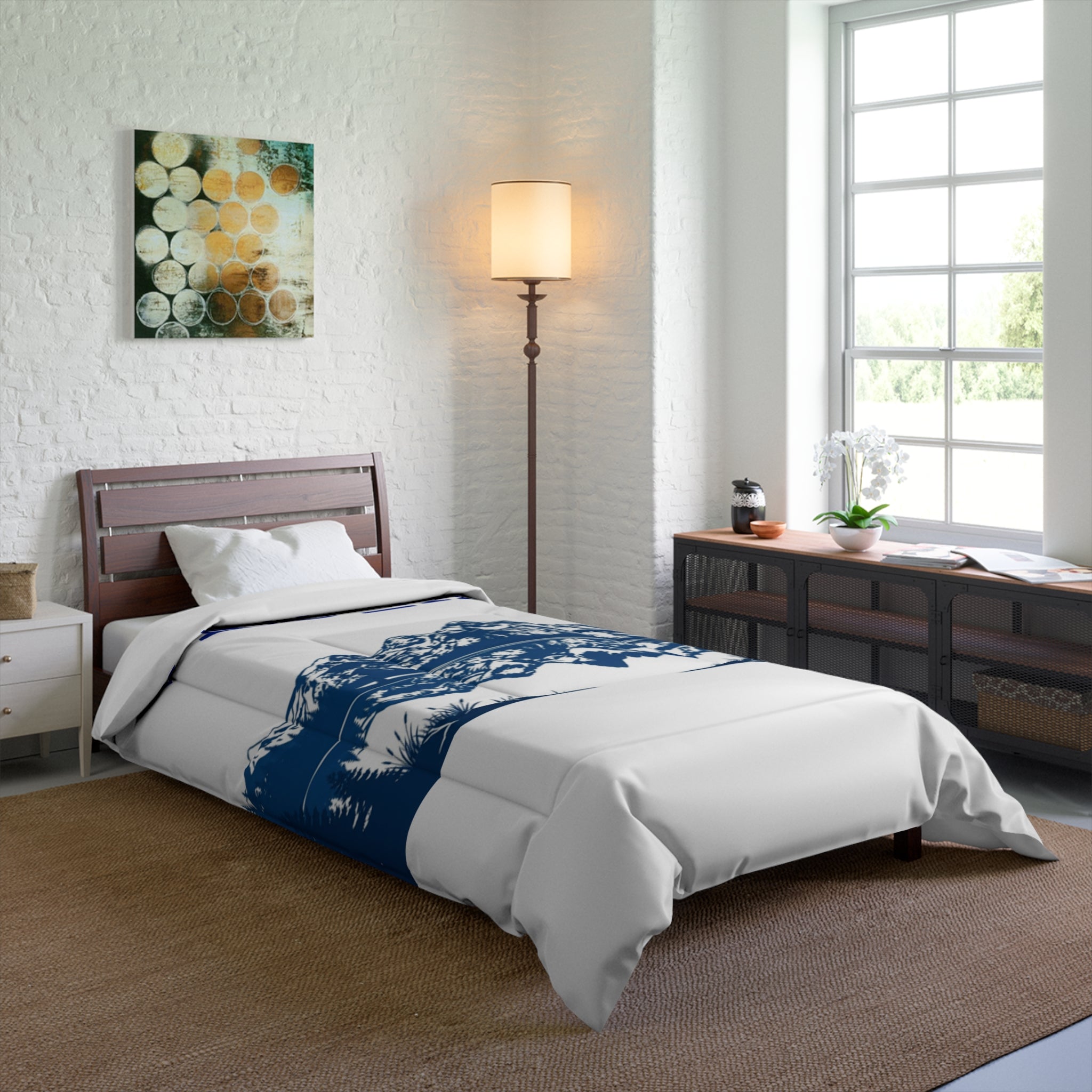 Mountain Lake Comforter with UB6_IB9 Text — Scenic Blue Alpine Bedding