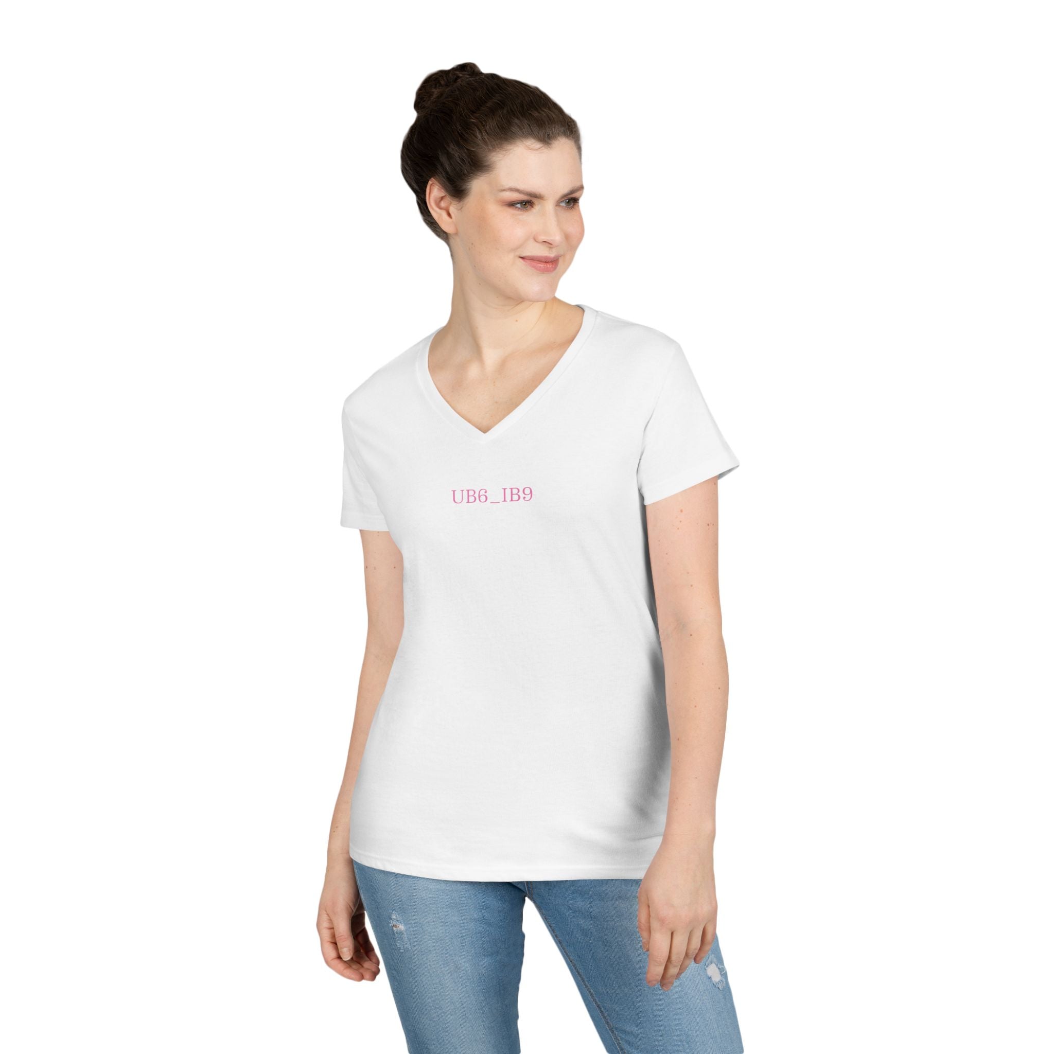 Ladies' V-Neck T‑Shirt — Minimal "USA 189" Pink Embroidered Casual Tee